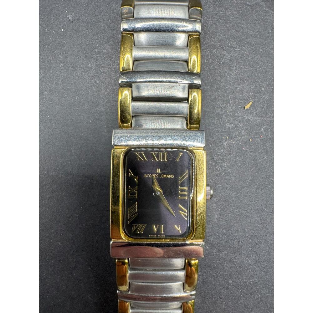 Jacques Lemans Ladies Watch Two Tone Silver & Gold Tone Black Dial 1-1034 20MM